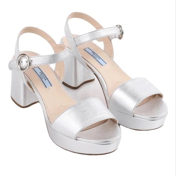 Prada Women's Silver Block Heel Sandals - Picture 1 of 8